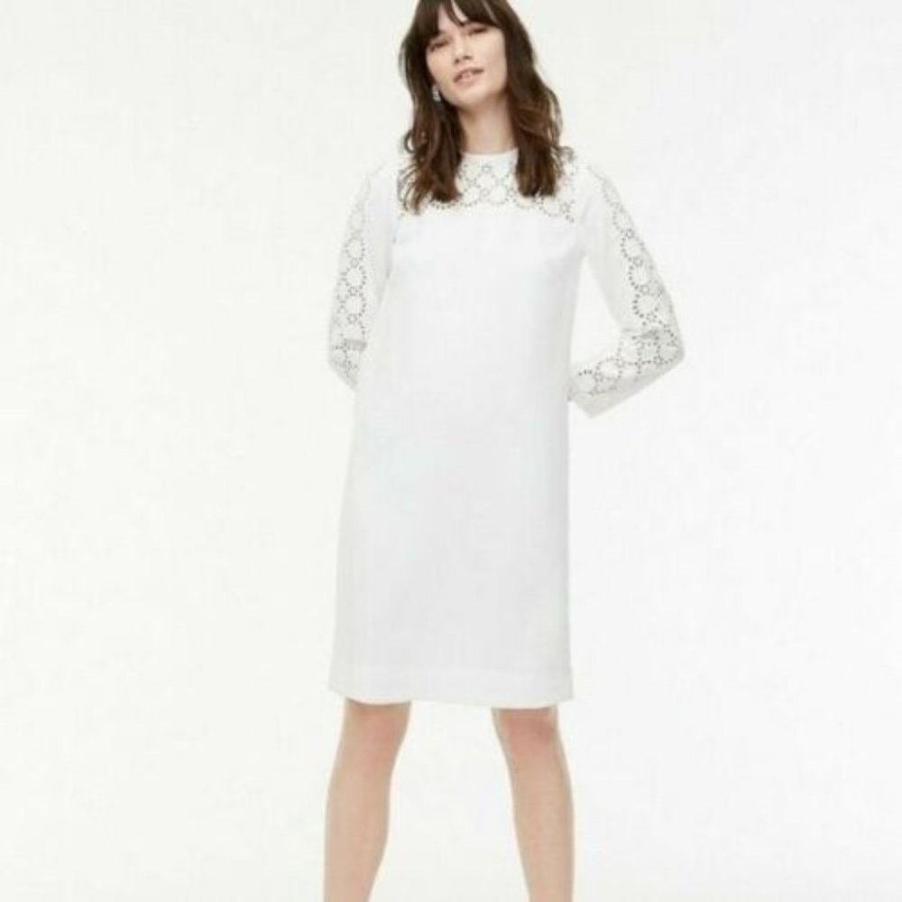 J. Crew Laser Cut Reeves Eyelet Crepe White Shift Dress Size 10